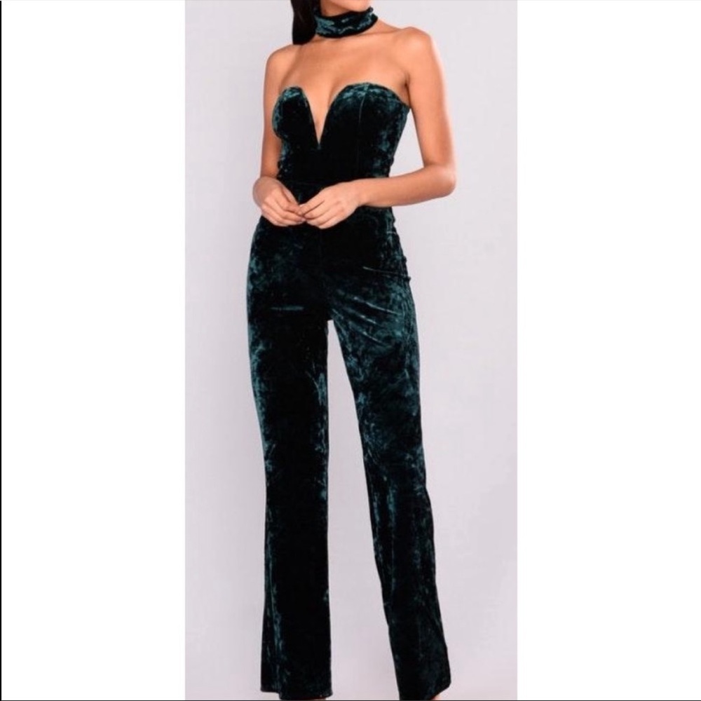 Never been worn green velvet jumpsuit with neck piece!